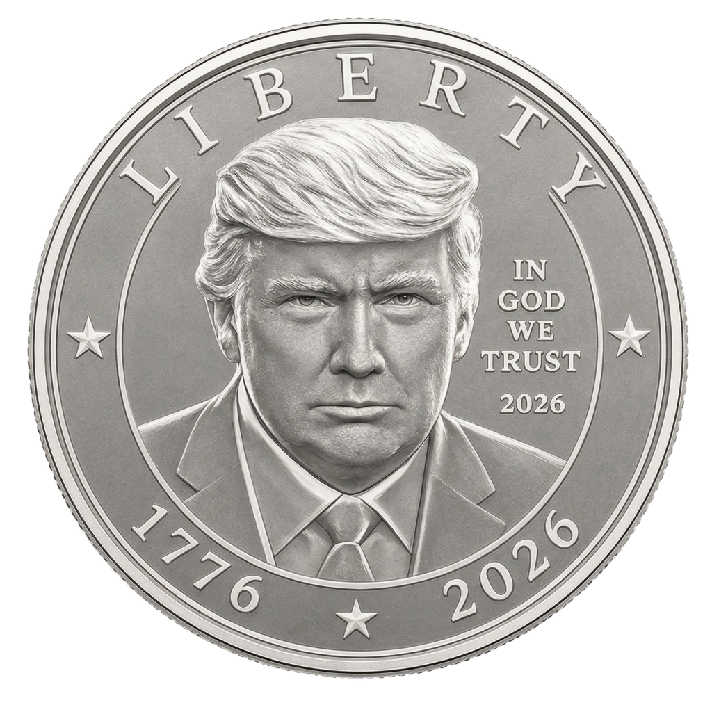 Front of the Trump $1 commemorative coin